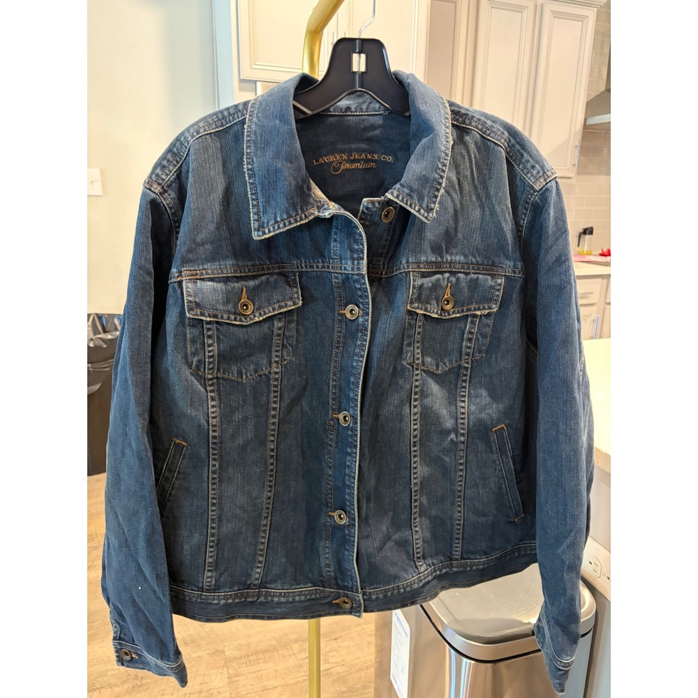 Lauren Jeans Co Ralph Lauren Premium Denim Trucker Jacket Dark Wash Women Medium